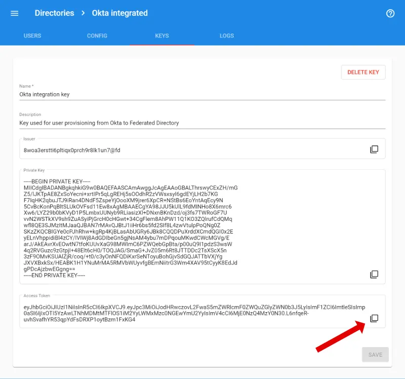 Federated Directory Okta integration configuration